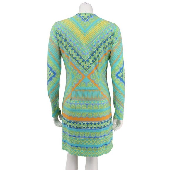 Hale Bob Green Orange Rope Geometric Print Beaded Jersey Mini Shift Dress Size S - Picture 4 of 6